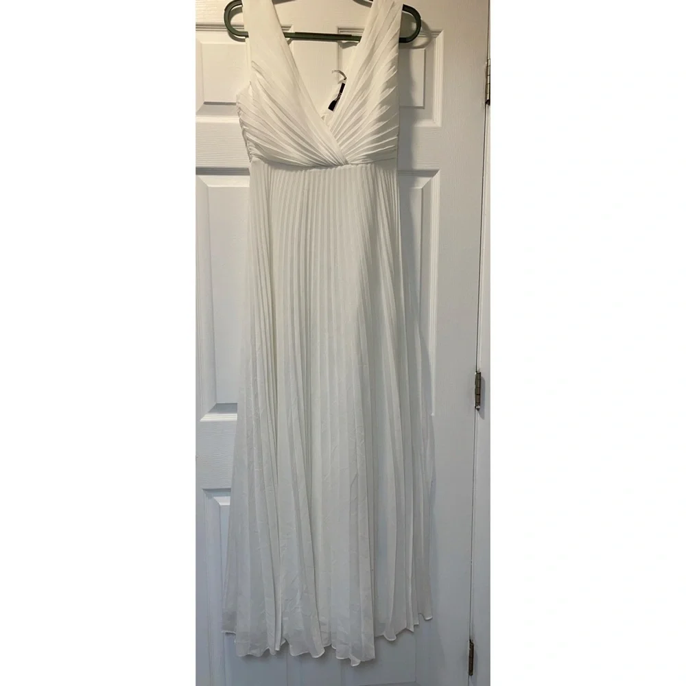 BHLDN x Badgley Mischka Sloane Size 6 Ivory Pleated Maxi Wedding Dress - Picture 7 of 13